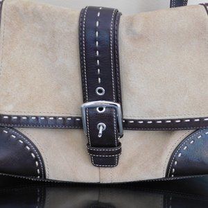 Coach Tan Suede Shoulder Bag with Leather Trim